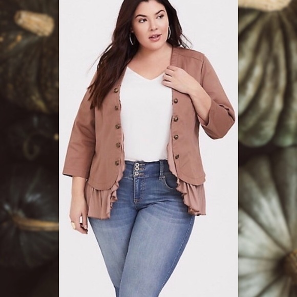 NWOT Torrid Military Ruffle Jacket Tan - Picture 1 of 4